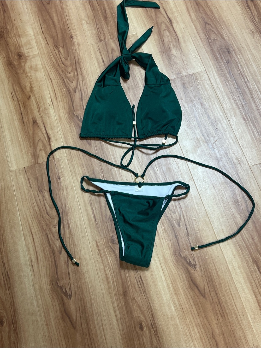 New M Zaful Dark Green Halter Bikini with waist tie